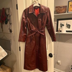Vintage red/burgundy, high waisted, leather raincoat